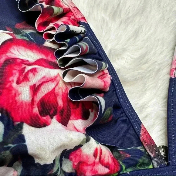 Cupshe Ruffled Bikini  Set Floral Blue / White / Pink Size Small - Picture 4 of 16
